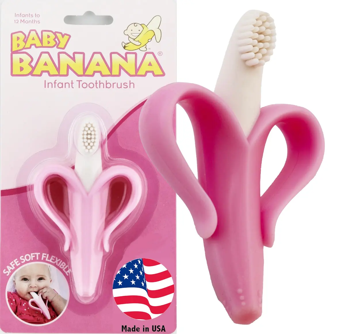 Baby Banana Pink Teether-Toothbrush | Soft Food-Grade Silicone for Gums & Teeth, Made in USA - view 6