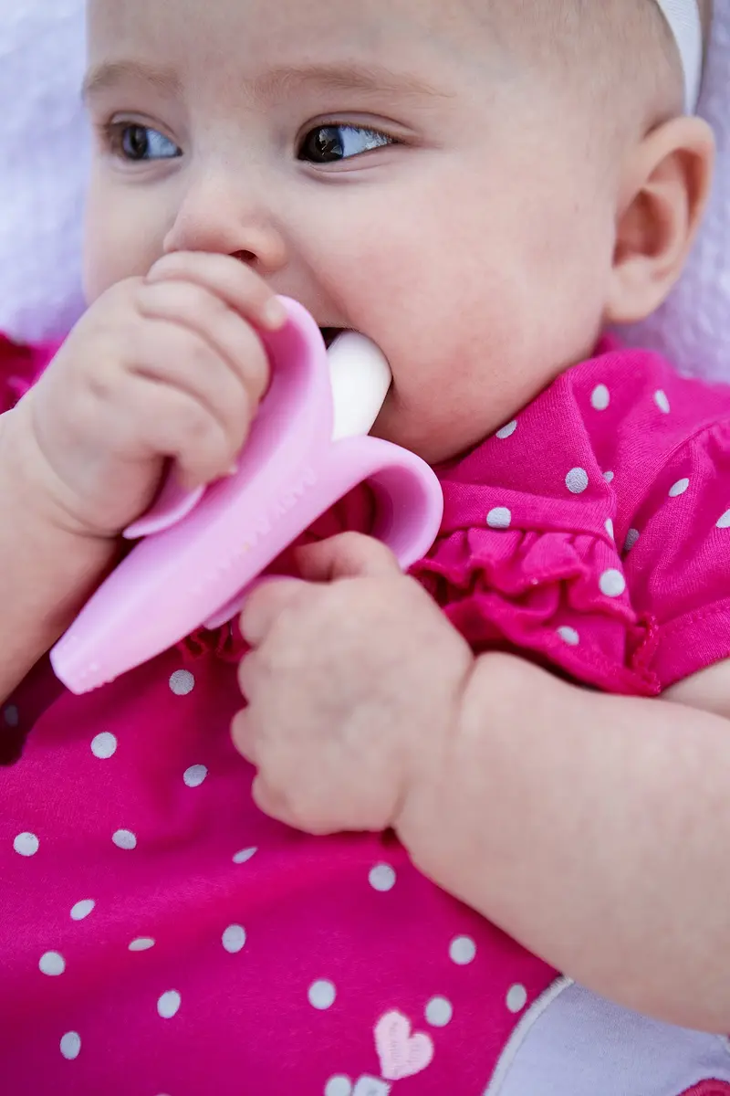 Baby Banana Pink Teether-Toothbrush | Soft Food-Grade Silicone for Gums & Teeth, Made in USA - view 2