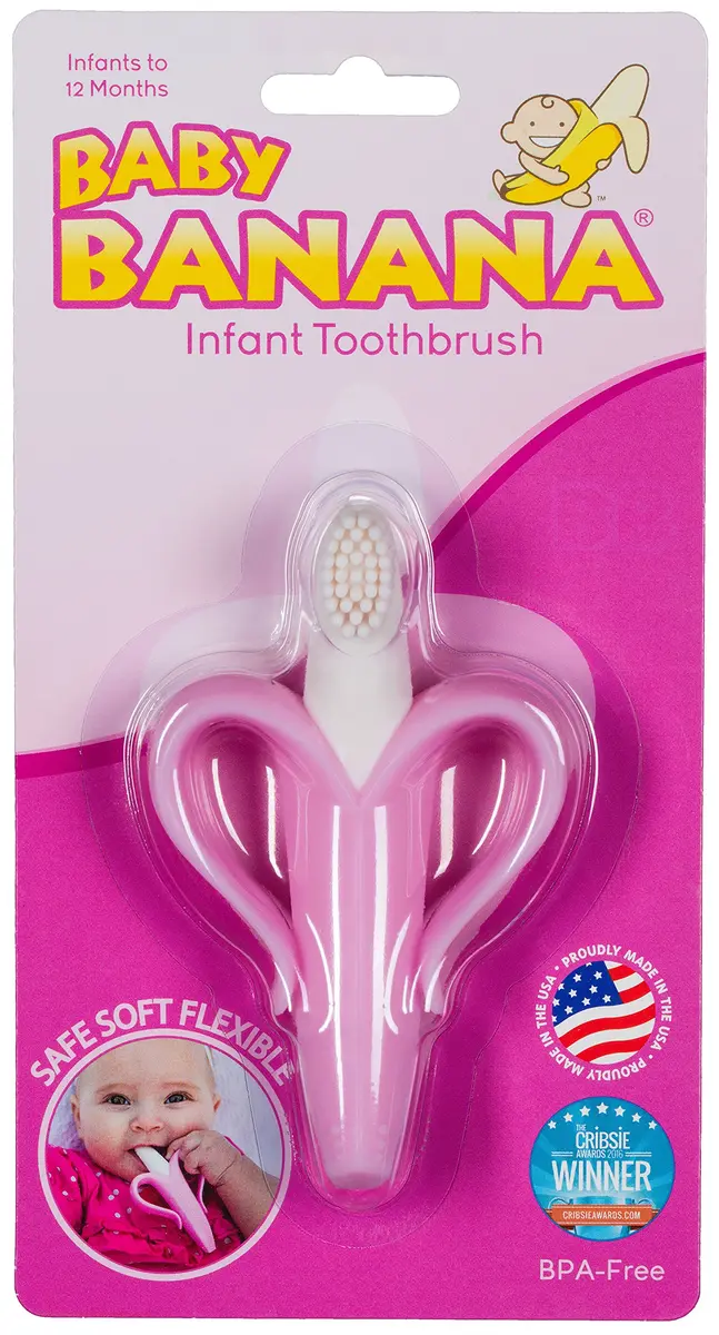 Baby Banana Pink Teether-Toothbrush | Soft Food-Grade Silicone for Gums & Teeth, Made in USA - view 3