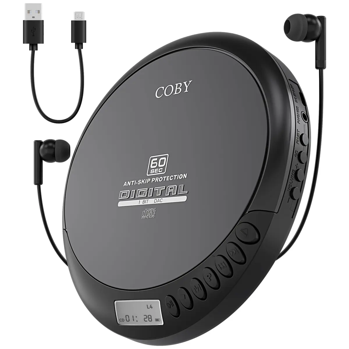 Coby Portable CD Player CD191BLK with FM Radio, 60-Second Anti-Skip, USB & AA Power, 3.5mm Jack | Plays CD, CD-R, CD-RW, MP3 Discs - main product image