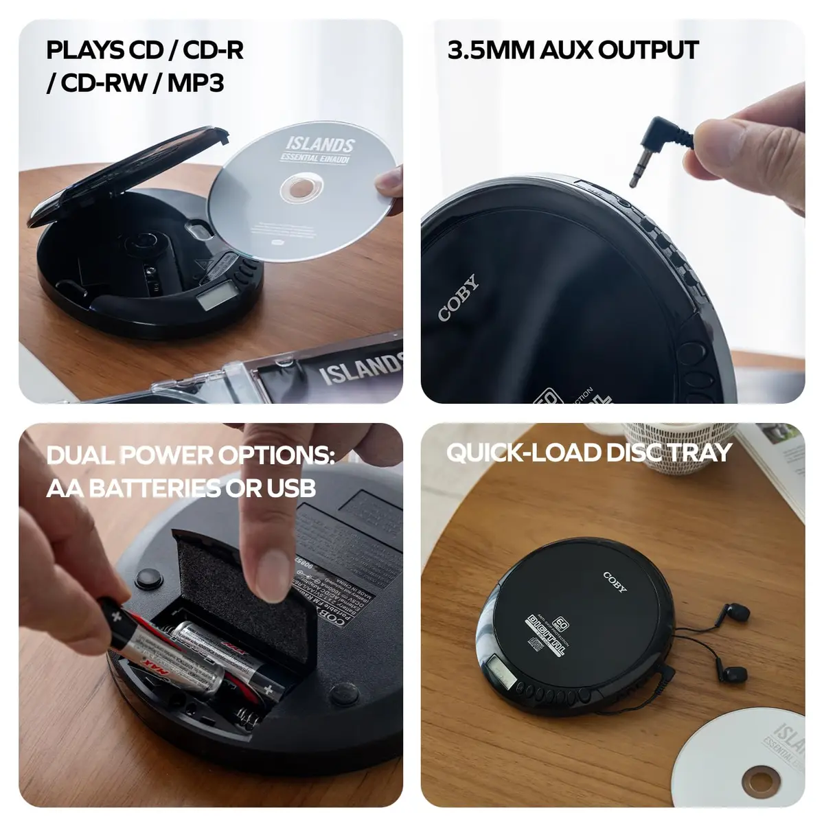 Coby Portable CD Player CD191BLK with FM Radio, 60-Second Anti-Skip, USB & AA Power, 3.5mm Jack | Plays CD, CD-R, CD-RW, MP3 Discs - view 4