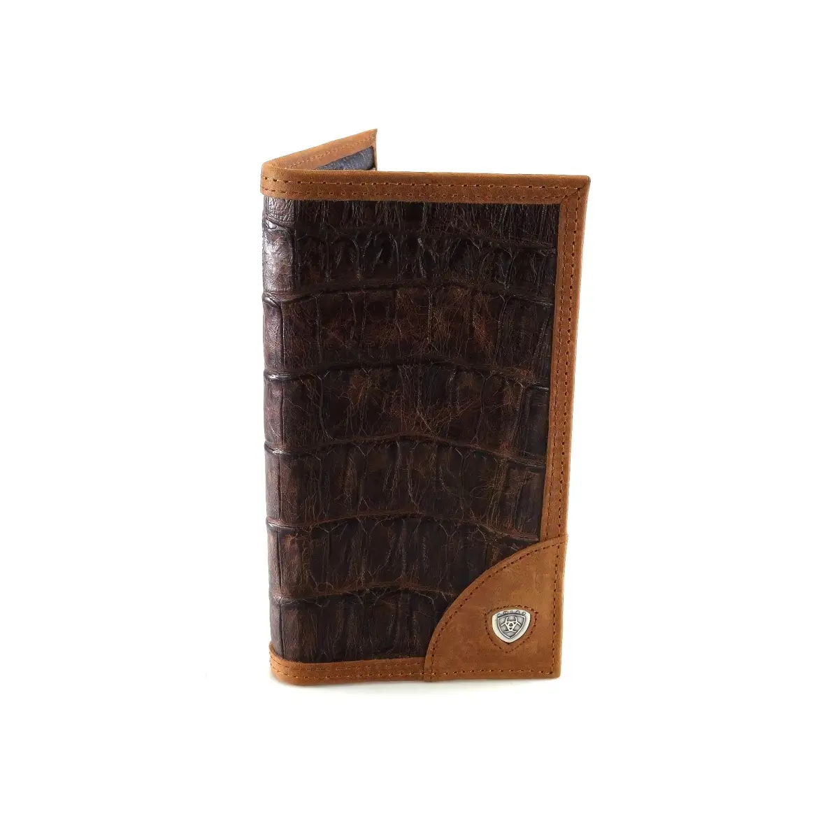 ARIAT Men's Gator Print Rodeo Wallet Brown Tri-Fold | Genuine Leather with ID Window - main product image