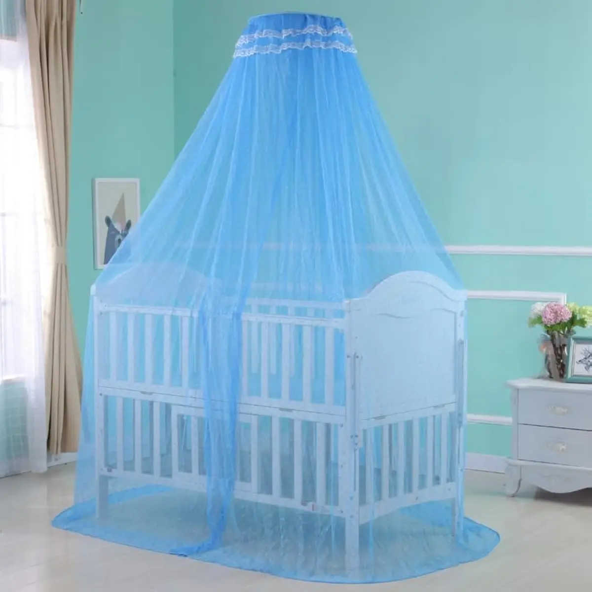 Cdycam Baby Infant Toddler Bed Dome Mosquito Net | Breathable Cotton Mesh for Safe Sleep (35*220*550CM, Blue) - main product image