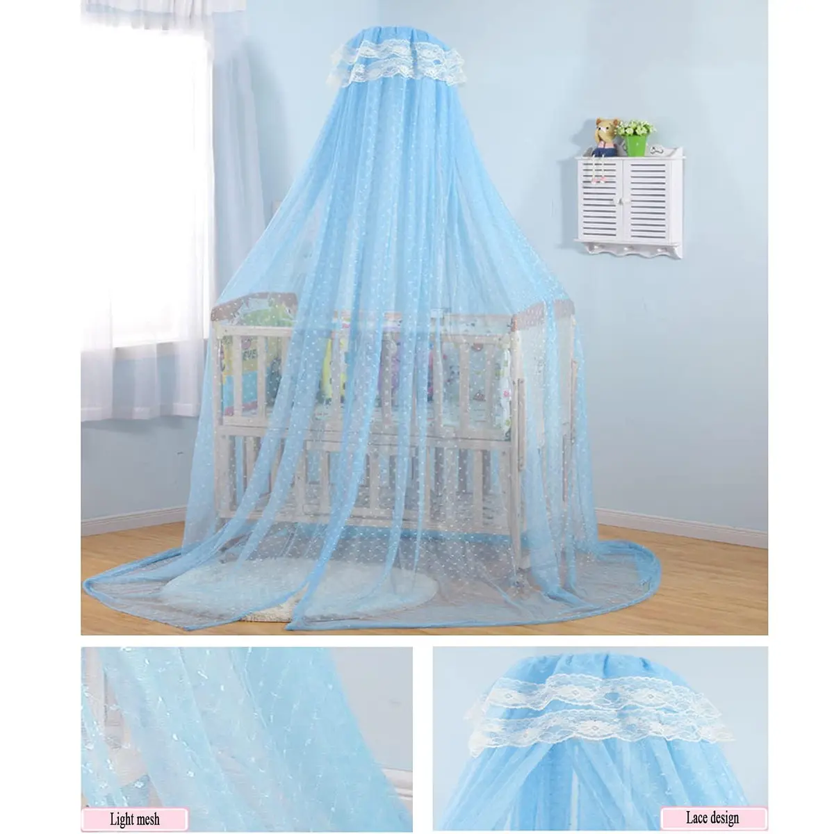 Cdycam Baby Infant Toddler Bed Dome Mosquito Net | Breathable Cotton Mesh for Safe Sleep (35*220*550CM, Blue) - view 5