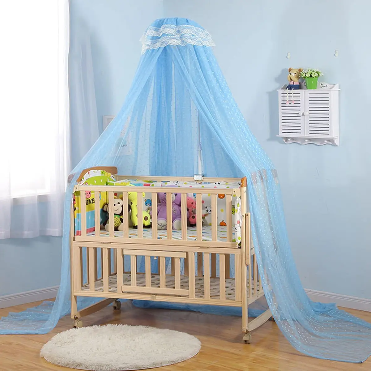 Cdycam Baby Infant Toddler Bed Dome Mosquito Net | Breathable Cotton Mesh for Safe Sleep (35*220*550CM, Blue) - view 4
