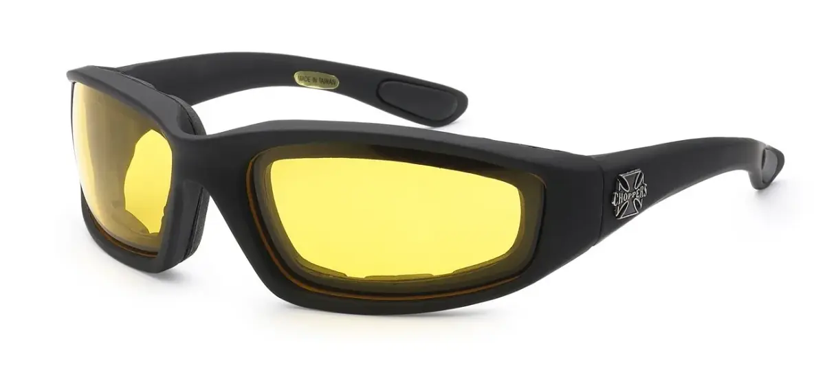 MODA Choppers Gangster Motorcycle Goggles Yellow | Polycarbonate Lens with UV Protection Coating - main product image