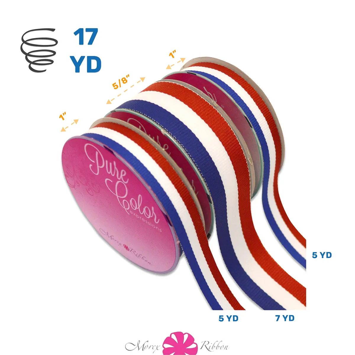 Morex Ribbon Grosgrain Patriotic Ribbon 1" x 17 YD | Heavyweight, Durable, Perfect for 4th of July Decorations - view 2