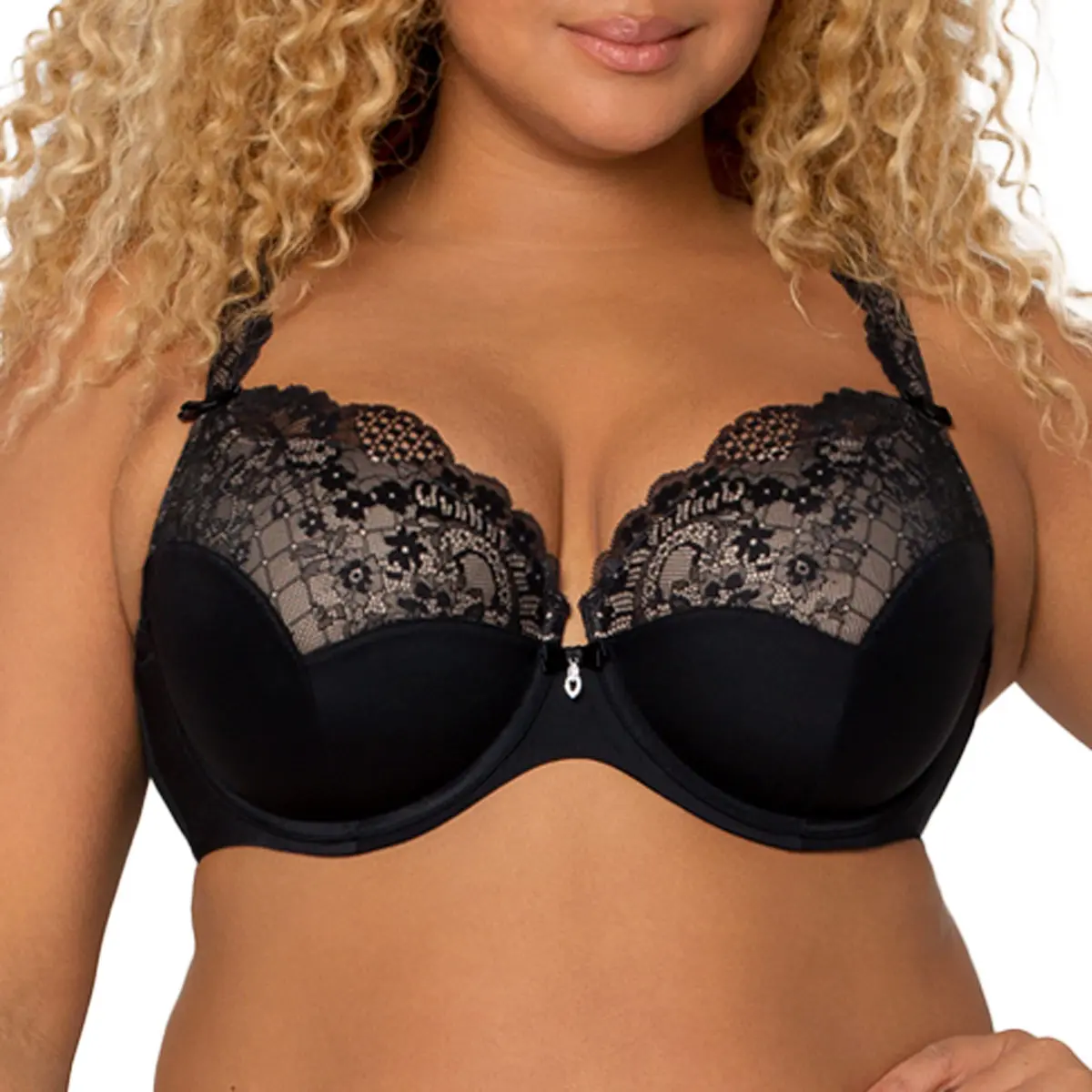 Curvy Couture Tulip Lace Push Up Balconette Plus Size Bra, 42DD | Elegant Support & Confidence - main product image