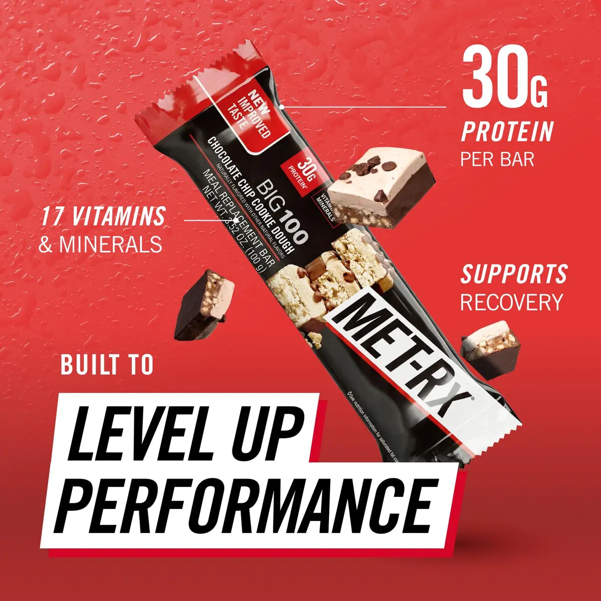 MET-Rx Big 100 Protein Bars, Chocolate Chip Cookie Dough | 30g Protein, High-Quality Snack for Muscle Support - view 2