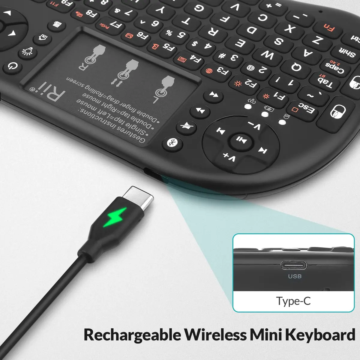 Rii Mini Wireless Keyboard with Touchpad & Backlit | Portable 92 Keys for Laptop/PC/Tablets - view 6