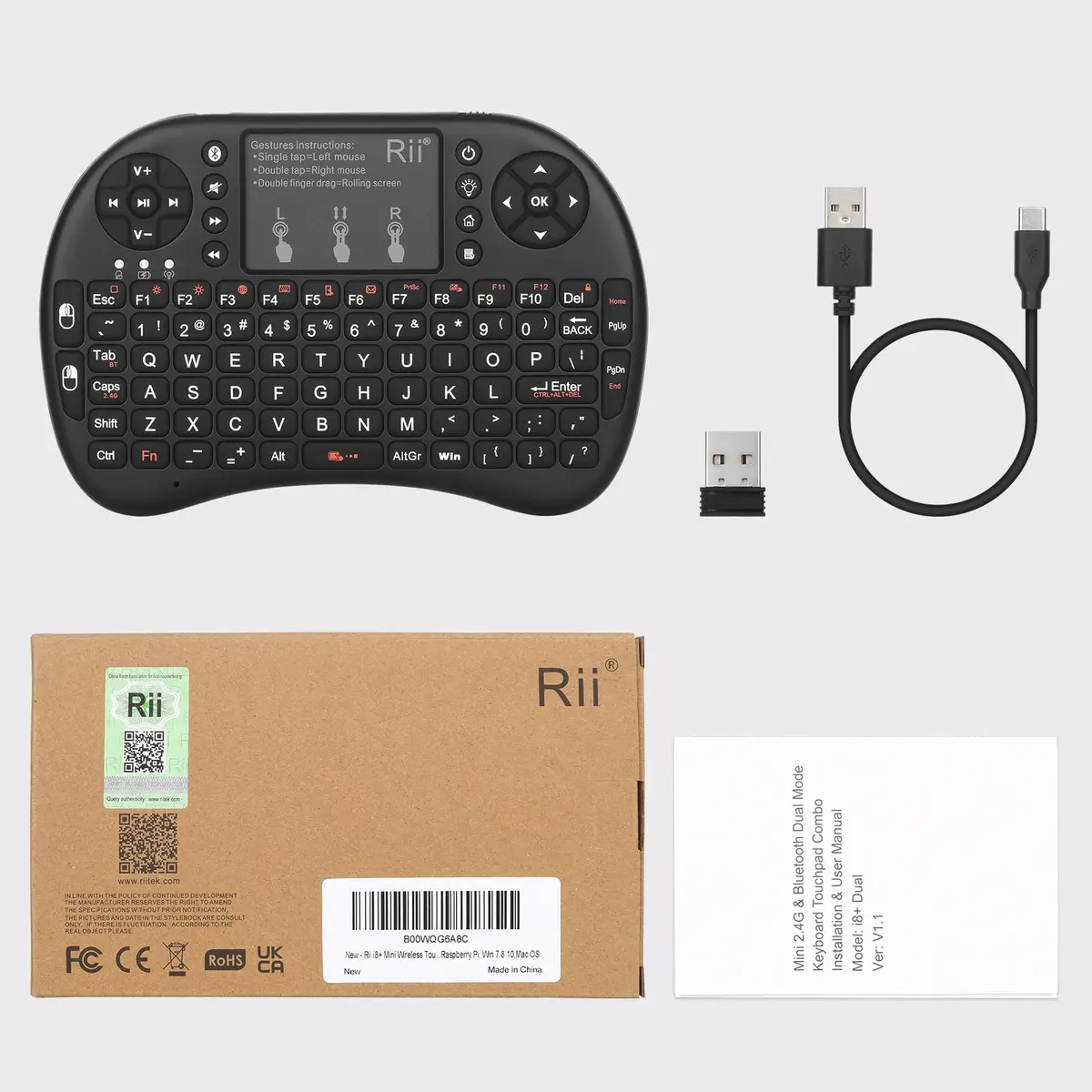 Rii Mini Wireless Keyboard with Touchpad & Backlit | Portable 92 Keys for Laptop/PC/Tablets - view 9