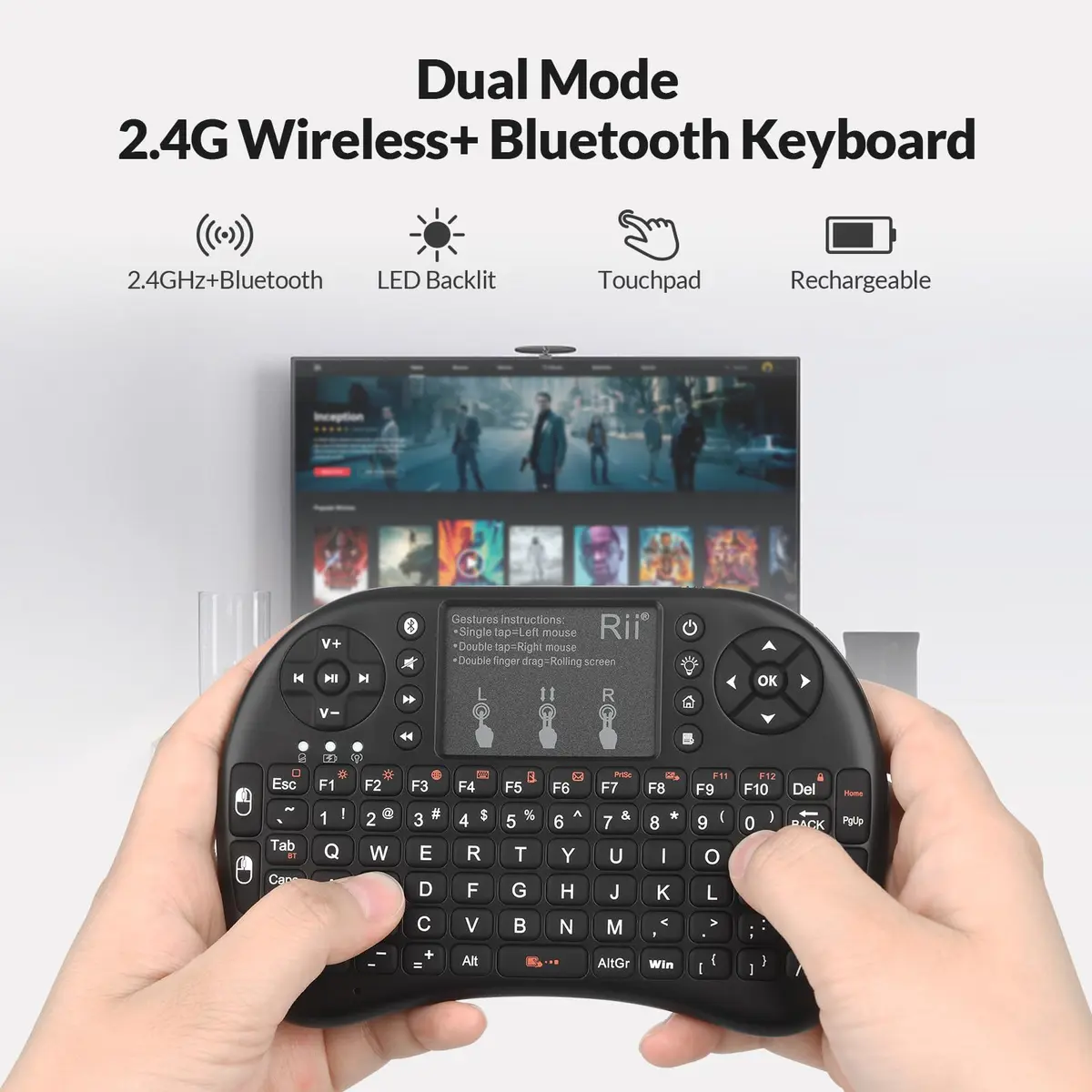 Rii Mini Wireless Keyboard with Touchpad & Backlit | Portable 92 Keys for Laptop/PC/Tablets - view 2