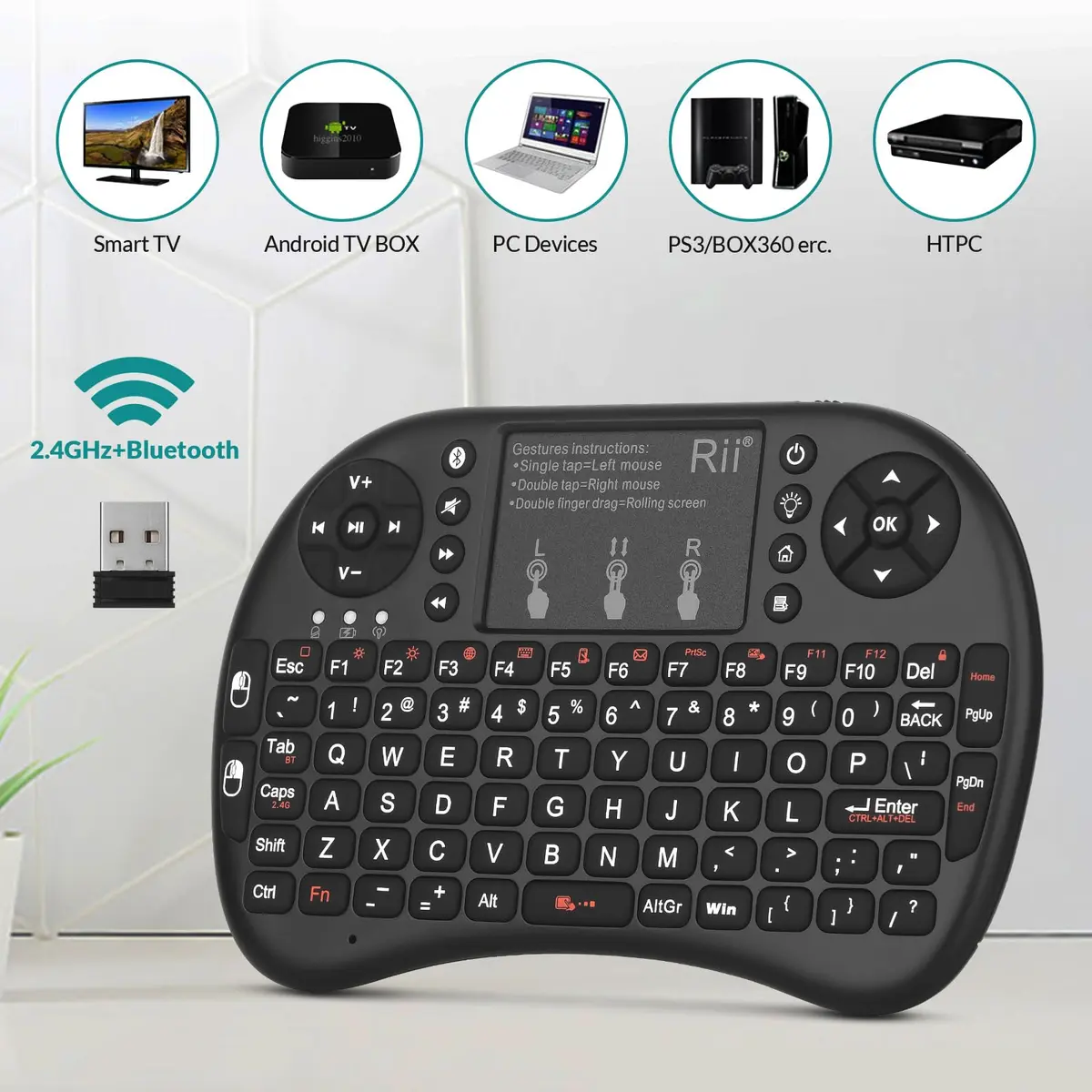 Rii Mini Wireless Keyboard with Touchpad & Backlit | Portable 92 Keys for Laptop/PC/Tablets - view 3