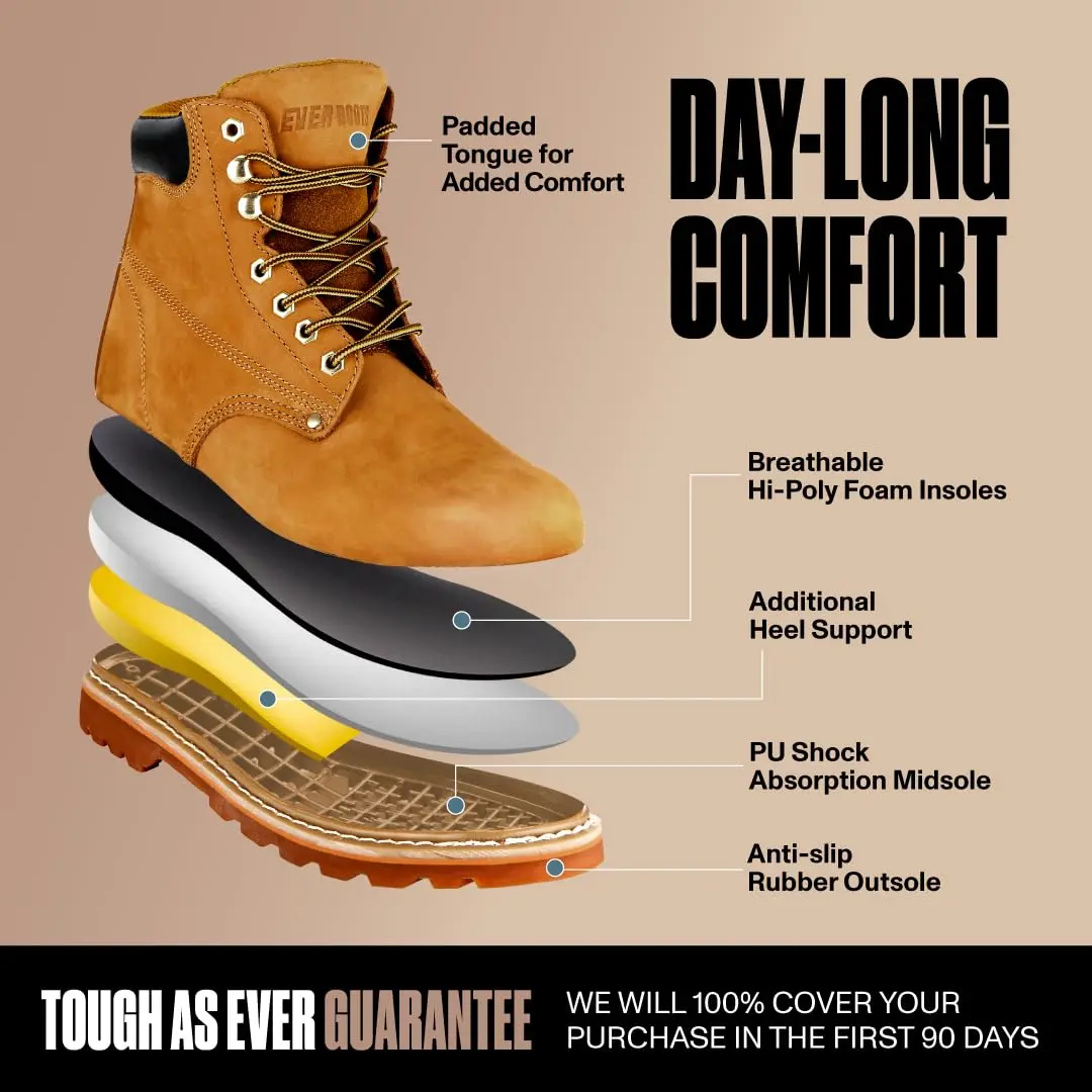 EVER BOOTS Tank Men's Soft Toe Oil Full Grain Leather Work Boots Construction Rubber Sole 9 D(M) TAN | Durable & Comfortable - view 3