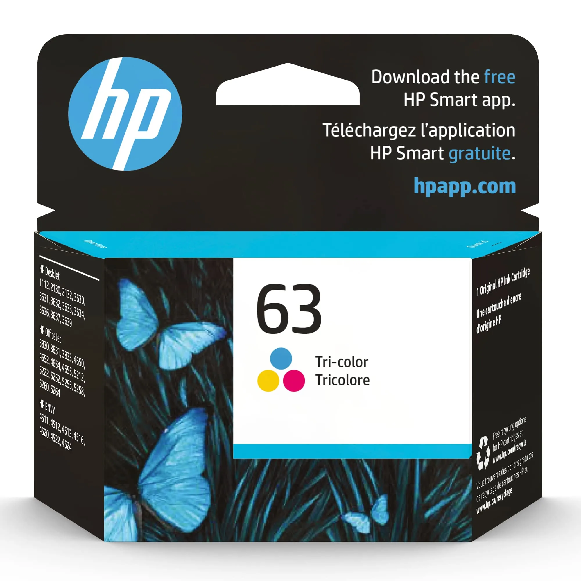 HP 63 Tri-Color Ink Cartridge | 150 Pages Yield | Fade-Resistant Documents - main product image
