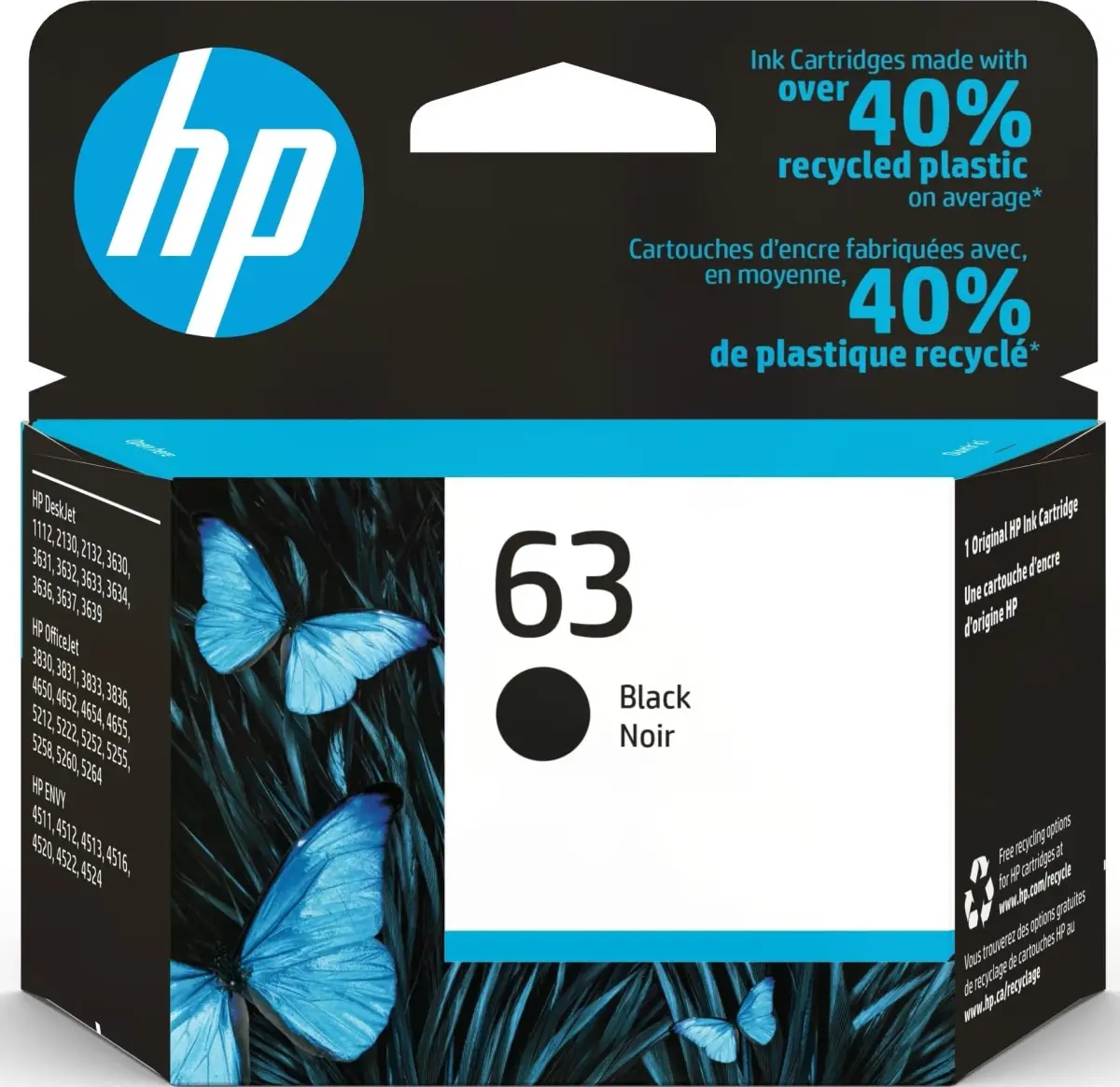 HP 63 Black Ink Cartridge | 170 Pages | Fade-Resistant Documents & Brilliant Images - main product image