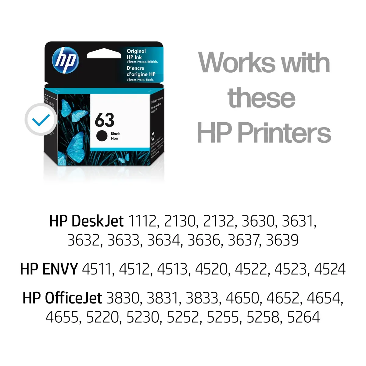 HP 63 Black Ink Cartridge | 170 Pages | Fade-Resistant Documents & Brilliant Images - view 2