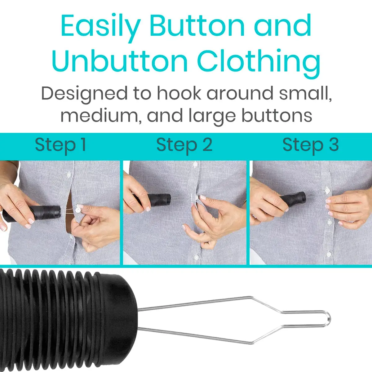 Vive Button Hook with Zipper Pull | Assist Tool for Arthritis & Limited Dexterity (70-120 chars) - view 4