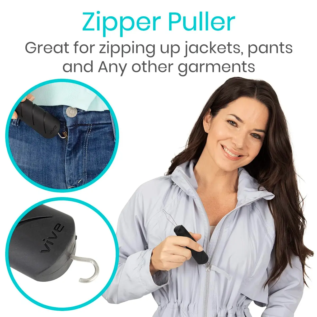 Vive Button Hook with Zipper Pull | Assist Tool for Arthritis & Limited Dexterity (70-120 chars) - view 5