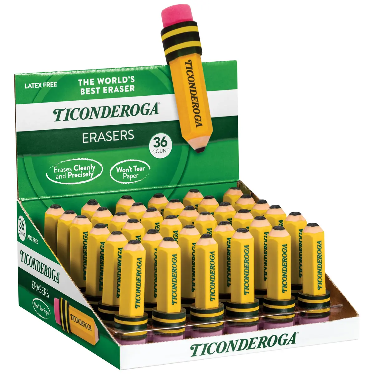 Ticonderoga Pencil Shaped Erasers Yellow 36-Pack | Smudge-Free Corrections - view 2