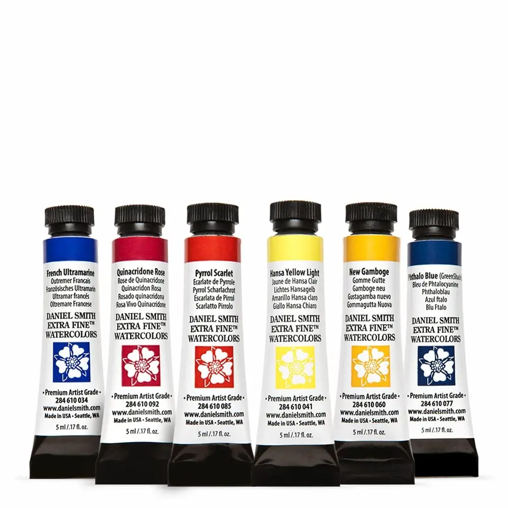 Daniel Smith Extra Fine Watercolor Set | 6 Tubes, 5ml, Blue/Yellow/Transparent, Artist Quality - main product image