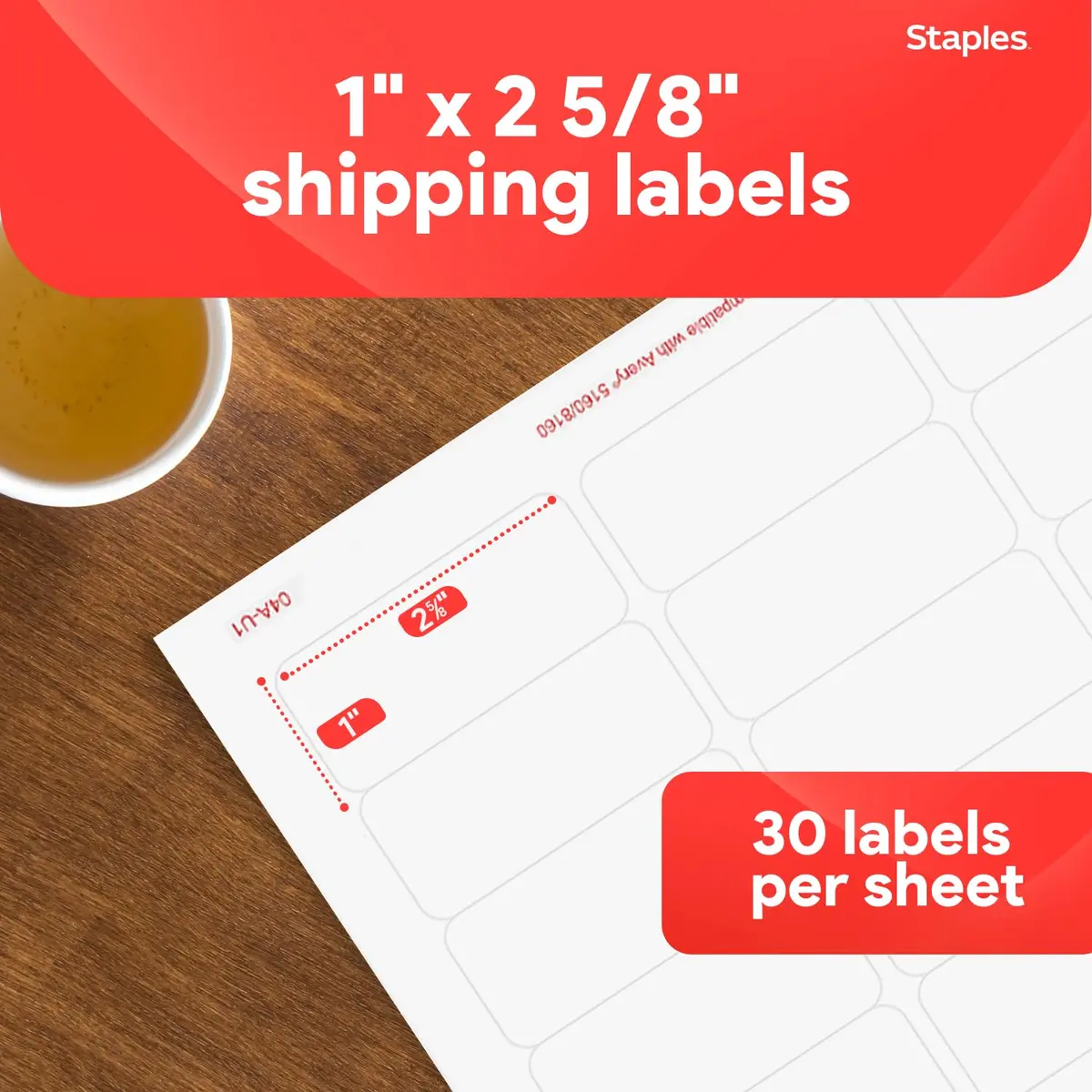Staples Address Labels 1x2.625 Inch White | Laser & Inkjet Compatible, 750 Labels - view 2