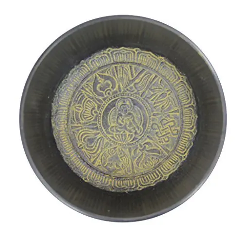 DharmaObjects Yoga Meditation 6 Inches 8 Lucky Symbols Singing Bowl/ Cushion/ Leather Mallet Gift Set (Black) | Deep Relaxation & Chakra Balance - view 4