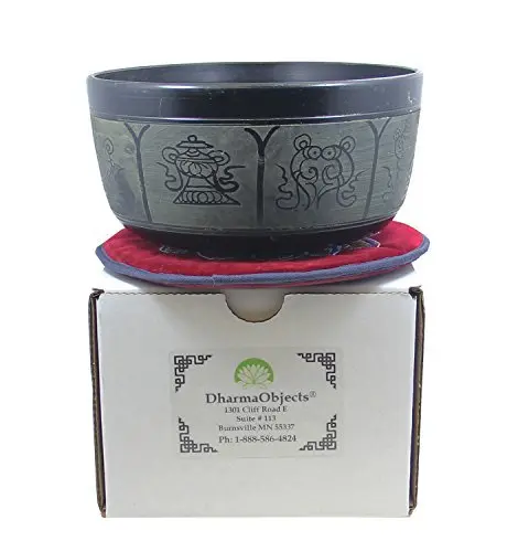 DharmaObjects Yoga Meditation 6 Inches 8 Lucky Symbols Singing Bowl/ Cushion/ Leather Mallet Gift Set (Black) | Deep Relaxation & Chakra Balance - view 6