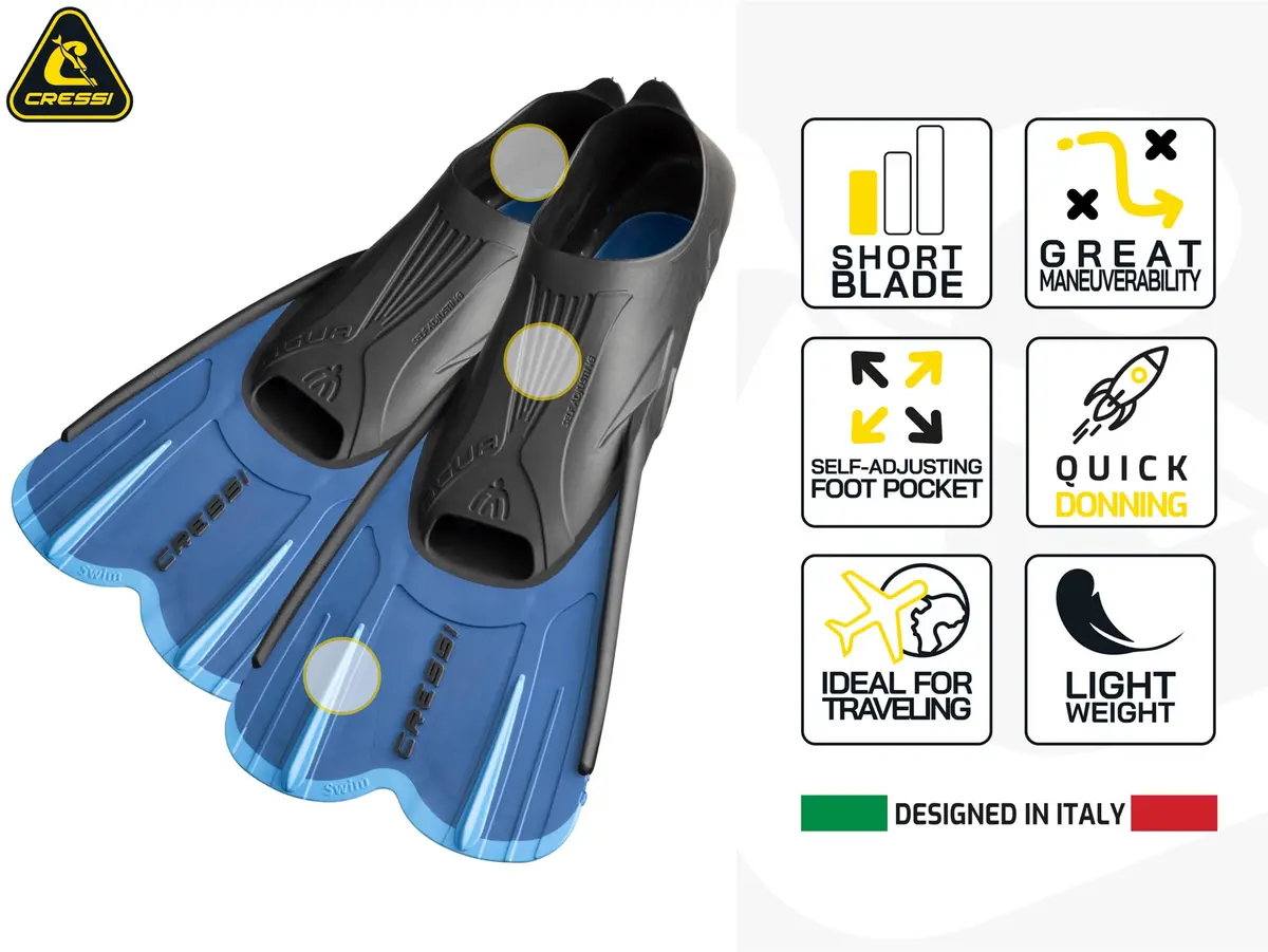 Cressi Agua Short Full Foot Pocket Fins, Blue/Azure, 41/42 | Versatile Snorkeling & Swimming Fins - view 3