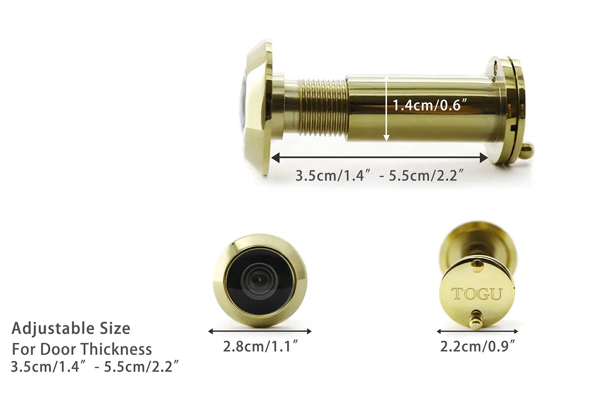 TOGU TG2814YG-PVD Gold Solid Brass Door Viewer Peephole with Privacy Cover | 220-Degree View, UL Listed - view 2