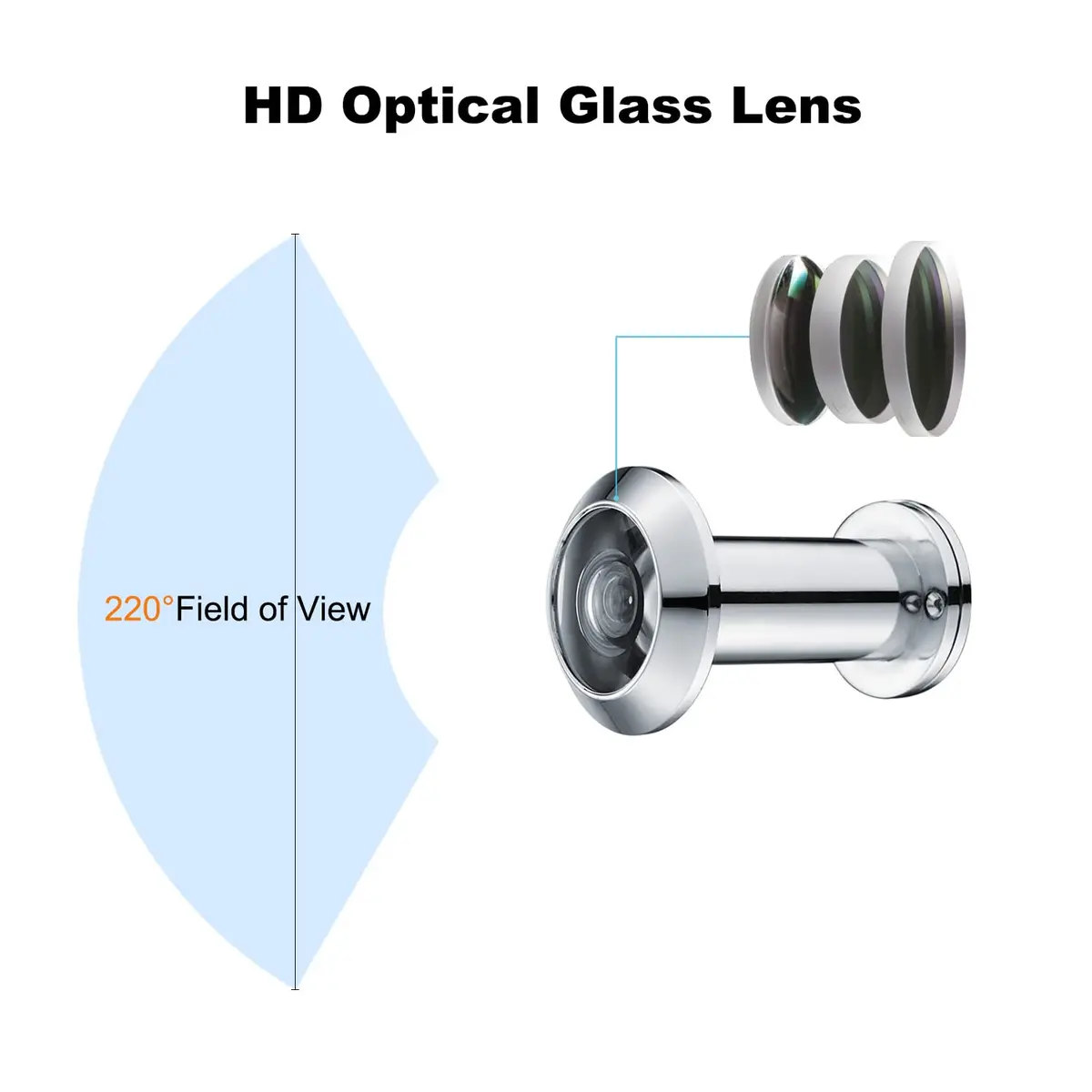 TOGU Solid Brass Door Viewer 220° Polished Chrome | Heavy Duty Privacy Cover (70-120 chars) - view 5
