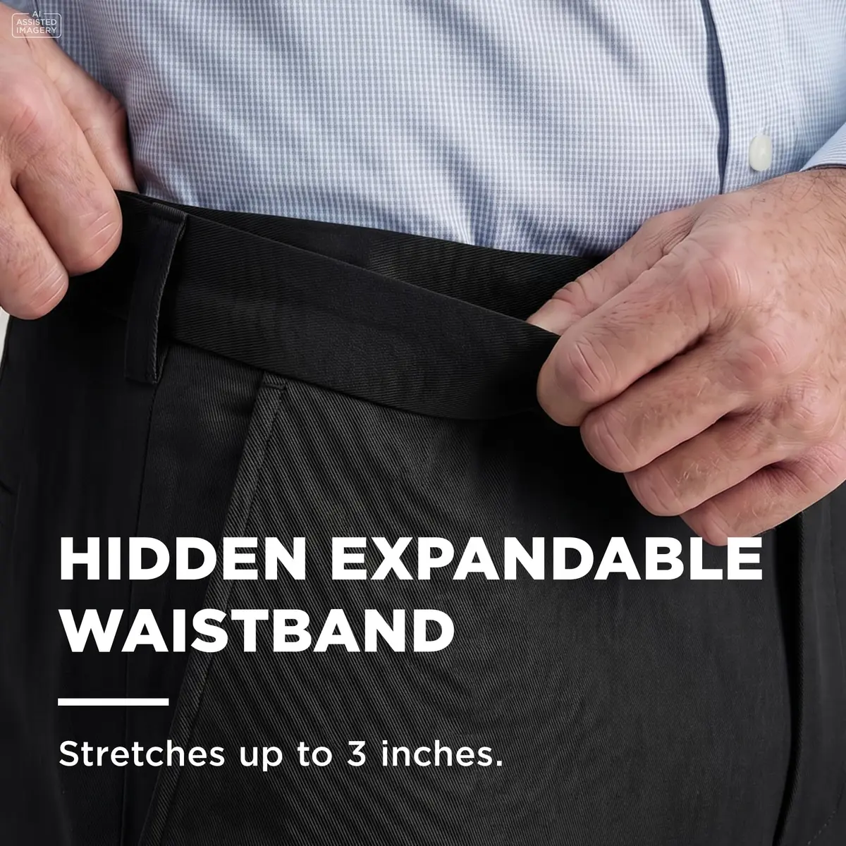 Haggar Premium No Iron Khaki Classic Fit Expandable Waist Flat Front Pant, Black, 42x29 | Versatile Business & Casual Style - view 2