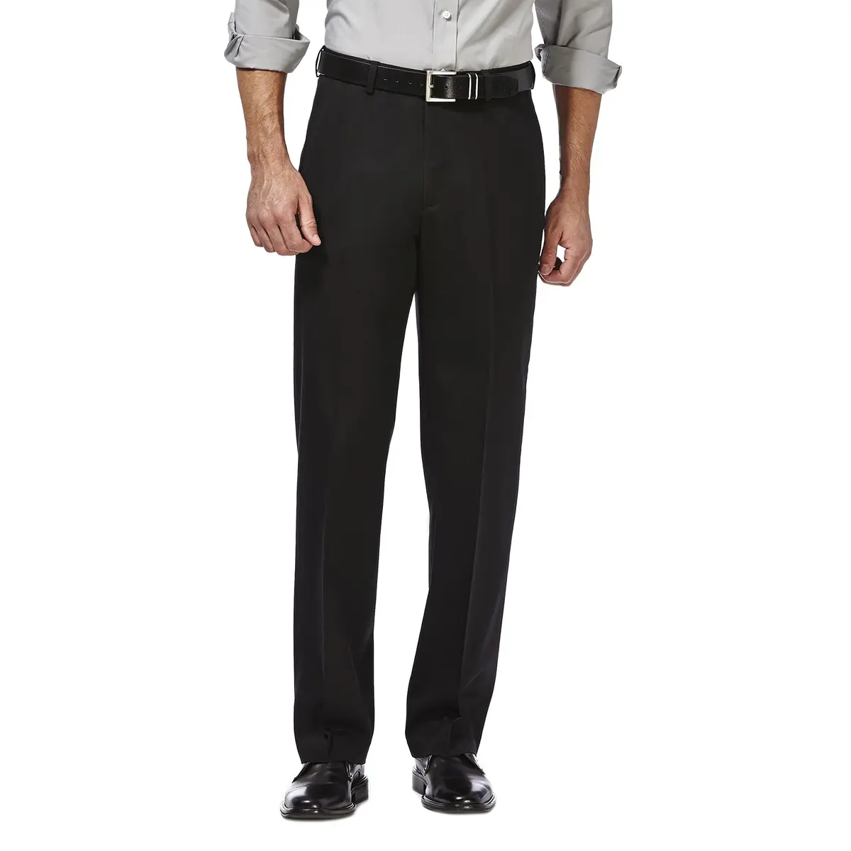 Haggar Premium No Iron Khaki Classic Fit Expandable Waist Flat Front Pant, Black, 44x29 | Versatile, No Iron, Stretch Comfort - main product image