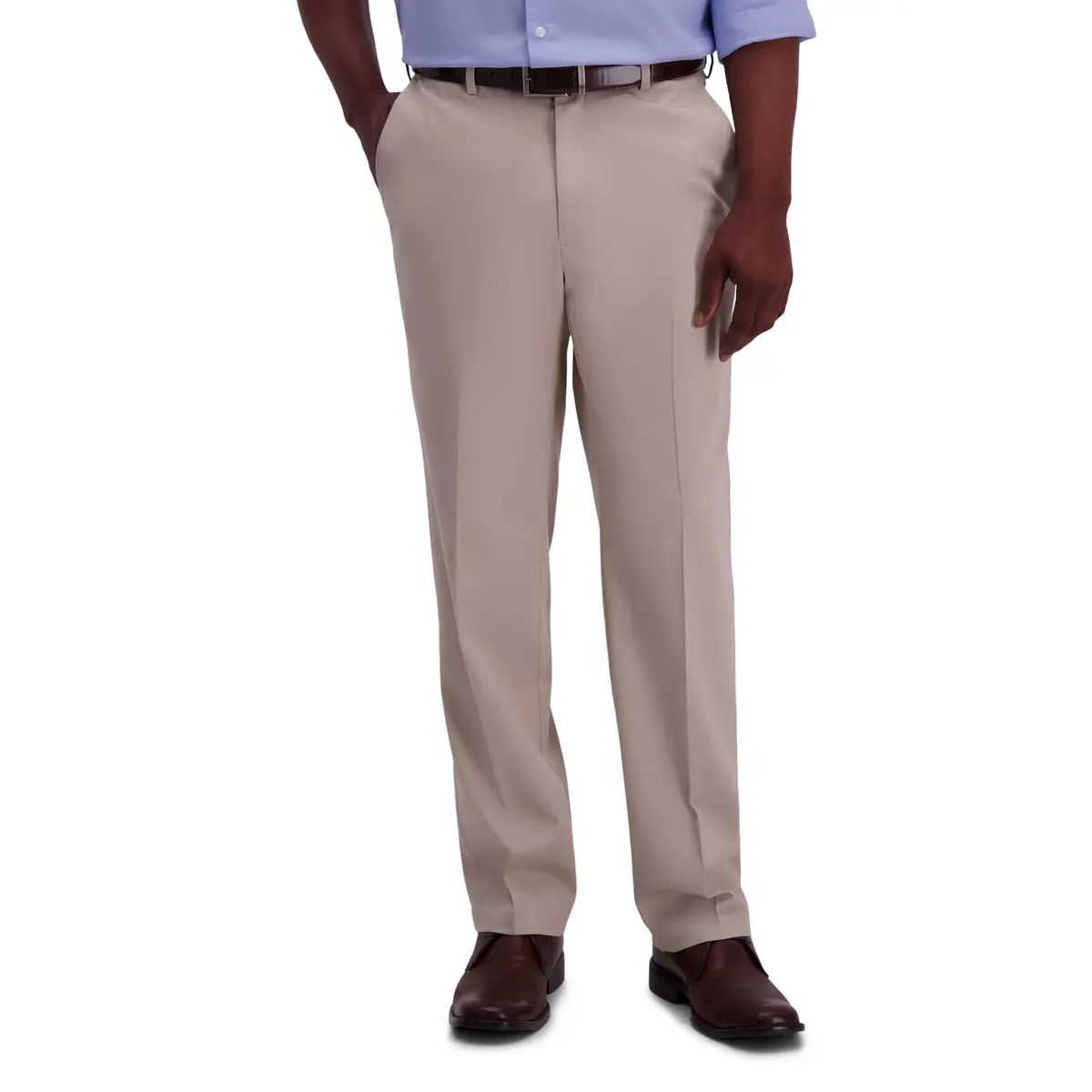 Haggar Premium No Iron Khaki Classic Fit Expandable Waist Flat Front Pant, Sand, 38W x 30L | Versatile, Easy-Care Dress Pant for Men - main product image