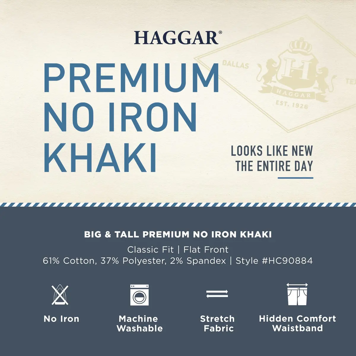 Haggar Premium No Iron Khaki Classic Fit Expandable Waist Flat Front Pant, Sand, 38W x 30L | Versatile, Easy-Care Dress Pant for Men - view 6