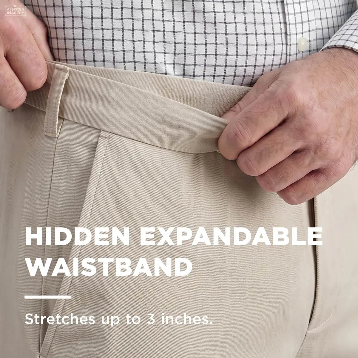 Haggar Premium No Iron Khaki Classic Fit Expandable Waist Flat Front Pant, Sand, 38W x 30L | Versatile, Easy-Care Dress Pant for Men - view 2