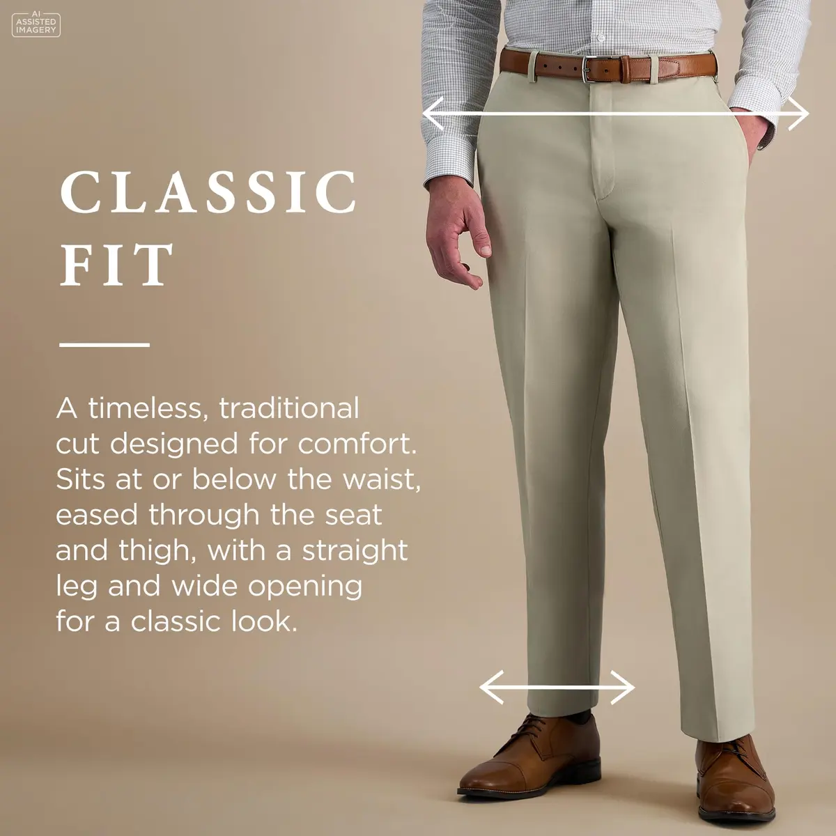 Haggar Premium No Iron Khaki Classic Fit Expandable Waist Flat Front Pant, Sand, 38W x 30L | Versatile, Easy-Care Dress Pant for Men - view 4