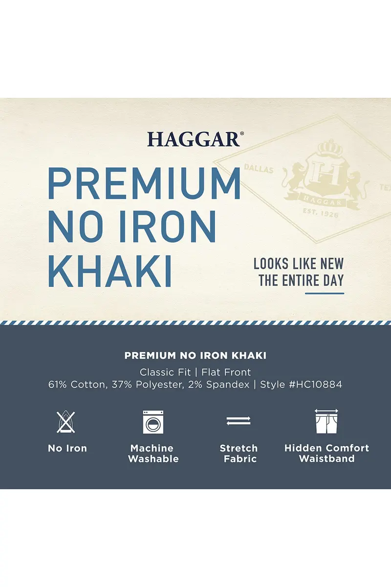 Haggar Premium No Iron Khaki Classic Fit Expandable Waist Flat Front Pants 36W x 34L | Versatile, Easy-Care Khakis for Men - view 6