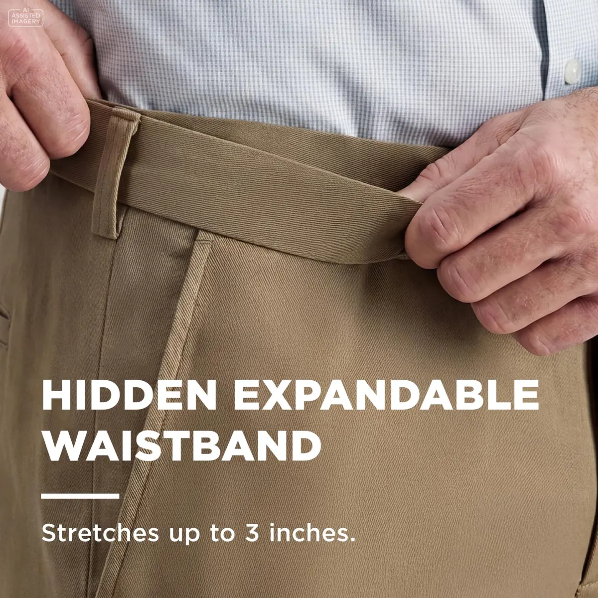 Haggar Premium No Iron Khaki Classic Fit Expandable Waist Flat Front Pants 36W x 34L | Versatile, Easy-Care Khakis for Men - view 2