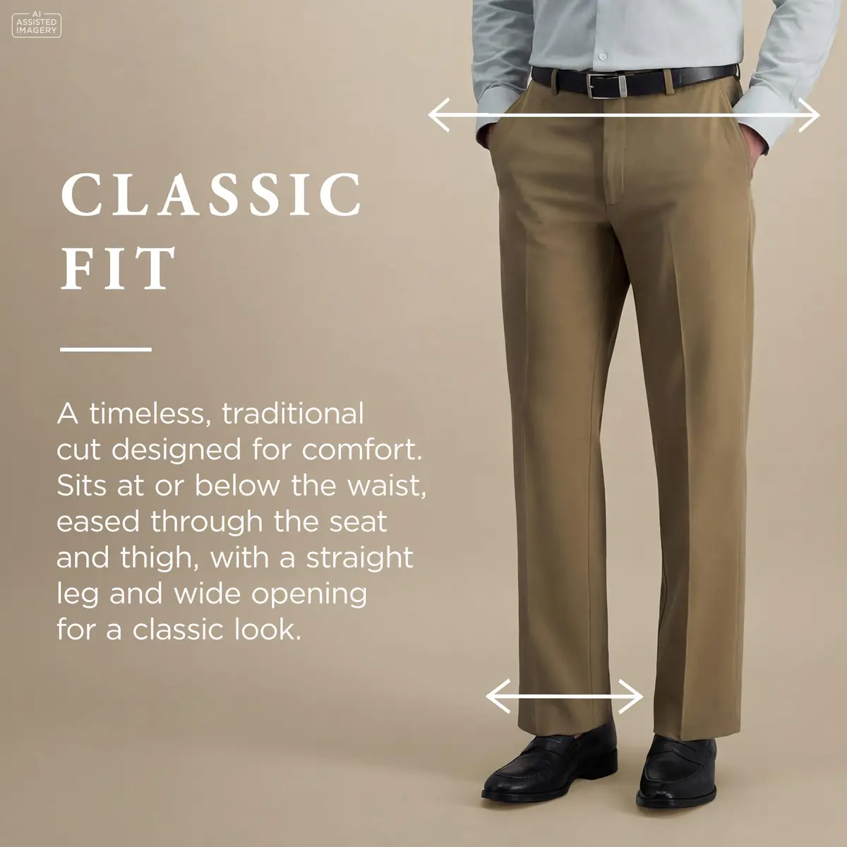 Haggar Premium No Iron Khaki Classic Fit Expandable Waist Flat Front Pants 36W x 34L | Versatile, Easy-Care Khakis for Men - view 4