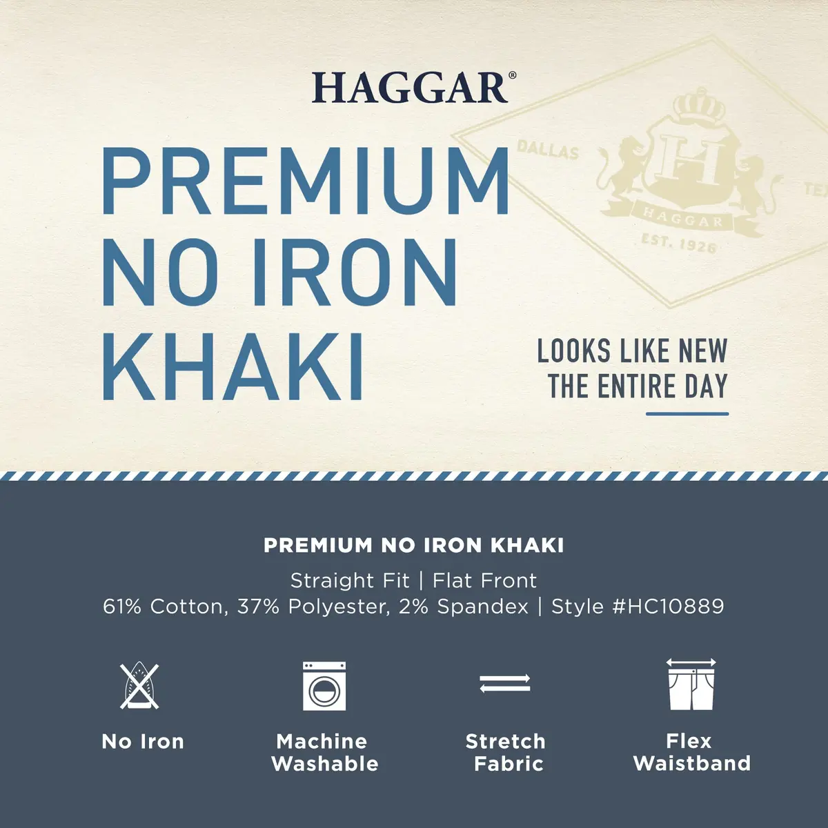 Haggar Men's Straight Fit Premium No Iron Khaki Pant 38W 29L | Classic Business Casual Comfort - view 3