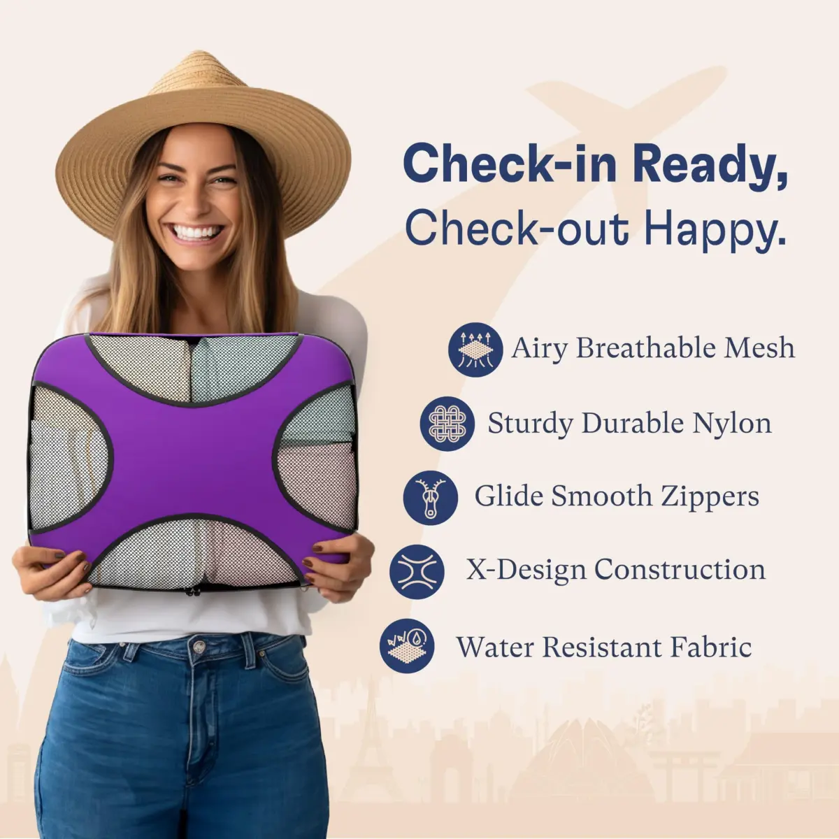 Shacke Packing Cubes for Travel with Laundry Bag, 5-Piece Set, Orchid Purple | Structured & Stackable Luggage Organizers - view 5