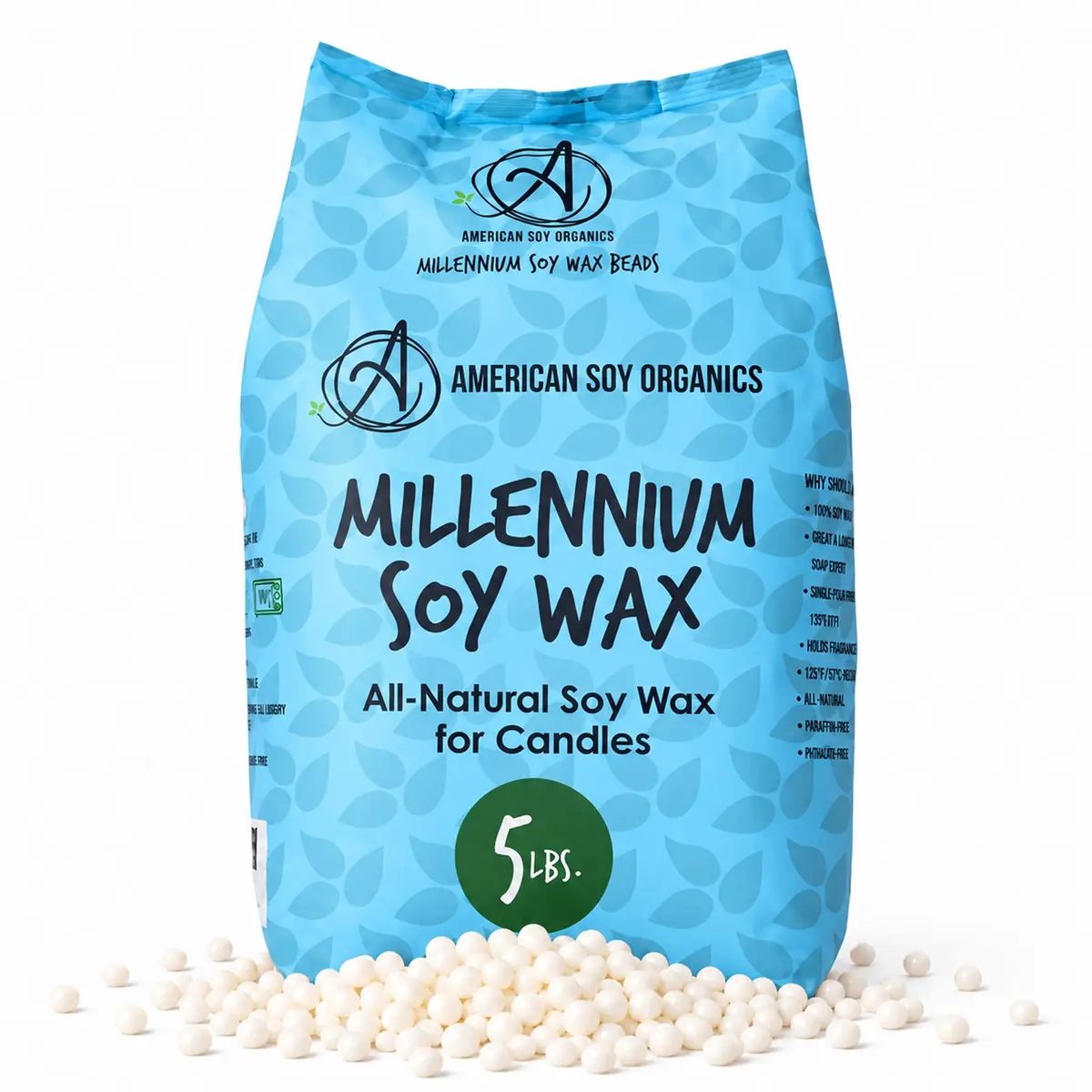 American Soy Organics Millennium Soy Wax Beads 5 lbs | Paraffin-Free Candle Wax for Home & Small Batch Crafts - main product image