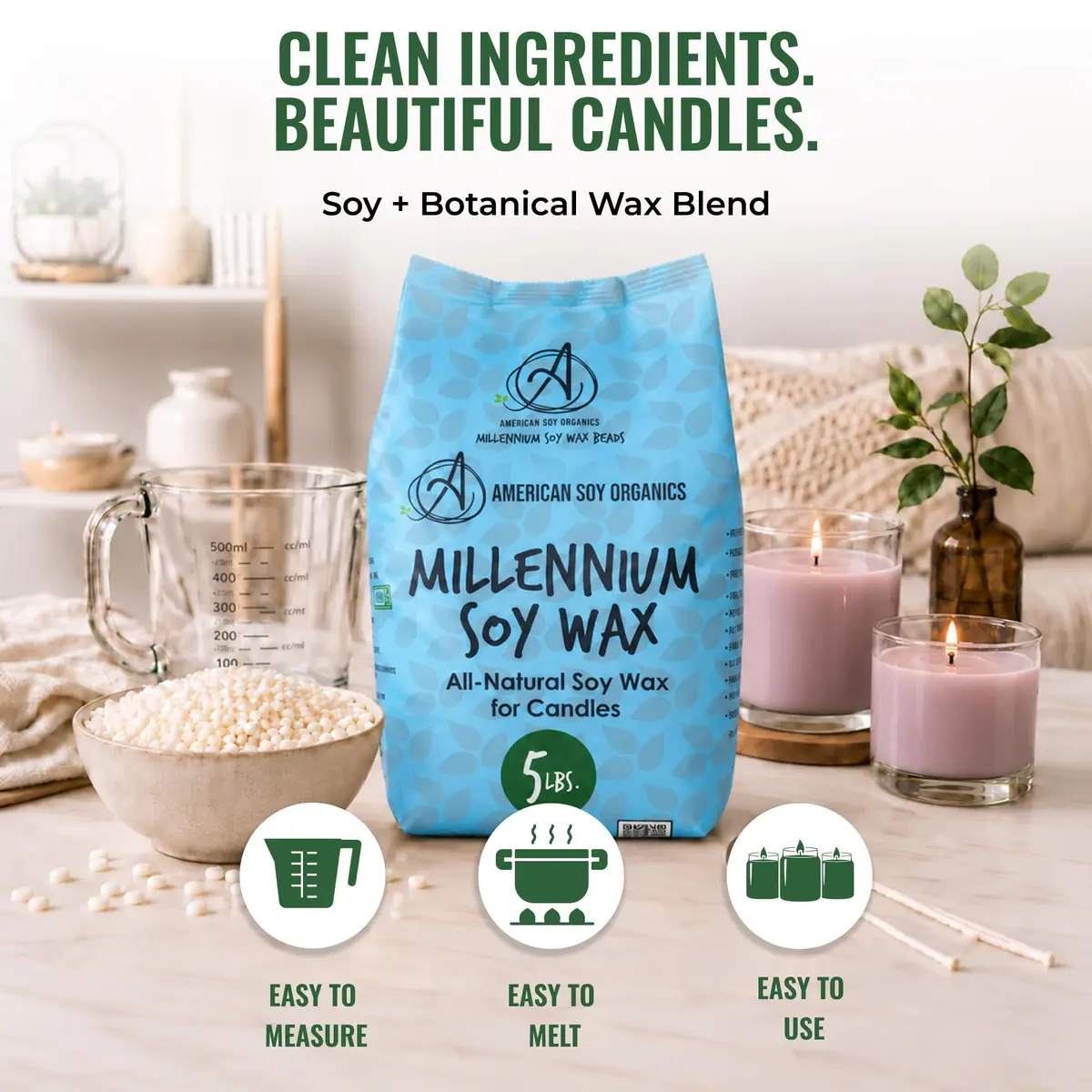 American Soy Organics Millennium Soy Wax Beads 5 lbs | Paraffin-Free Candle Wax for Home & Small Batch Crafts - view 7