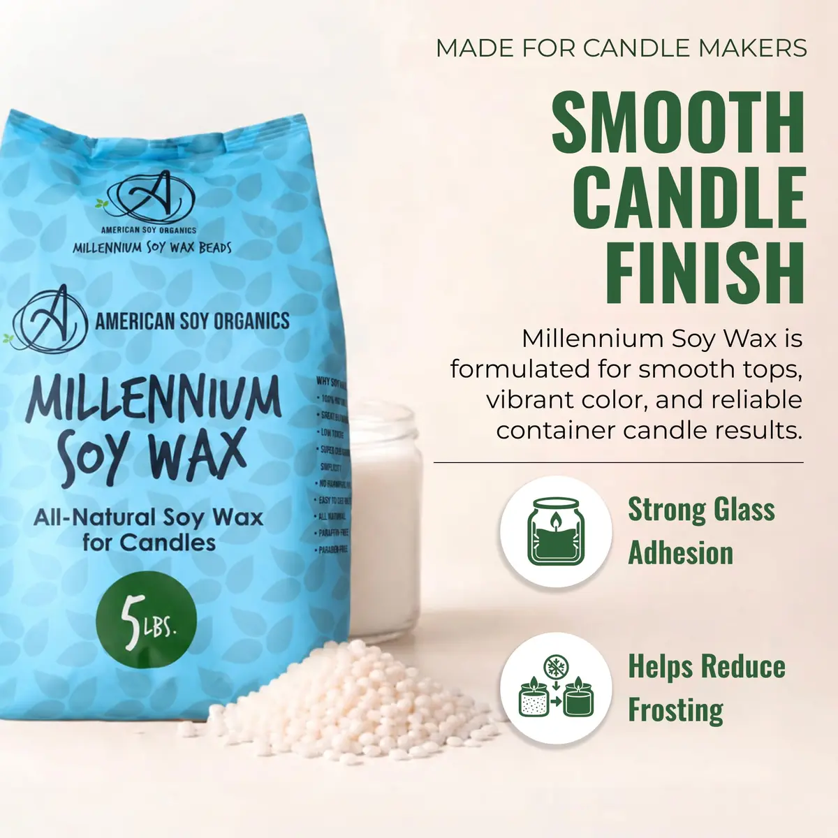 American Soy Organics Millennium Soy Wax Beads 5 lbs | Paraffin-Free Candle Wax for Home & Small Batch Crafts - view 2