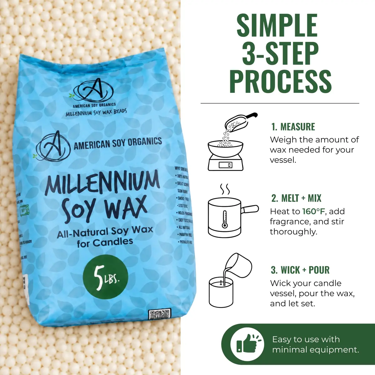 American Soy Organics Millennium Soy Wax Beads 5 lbs | Paraffin-Free Candle Wax for Home & Small Batch Crafts - view 4