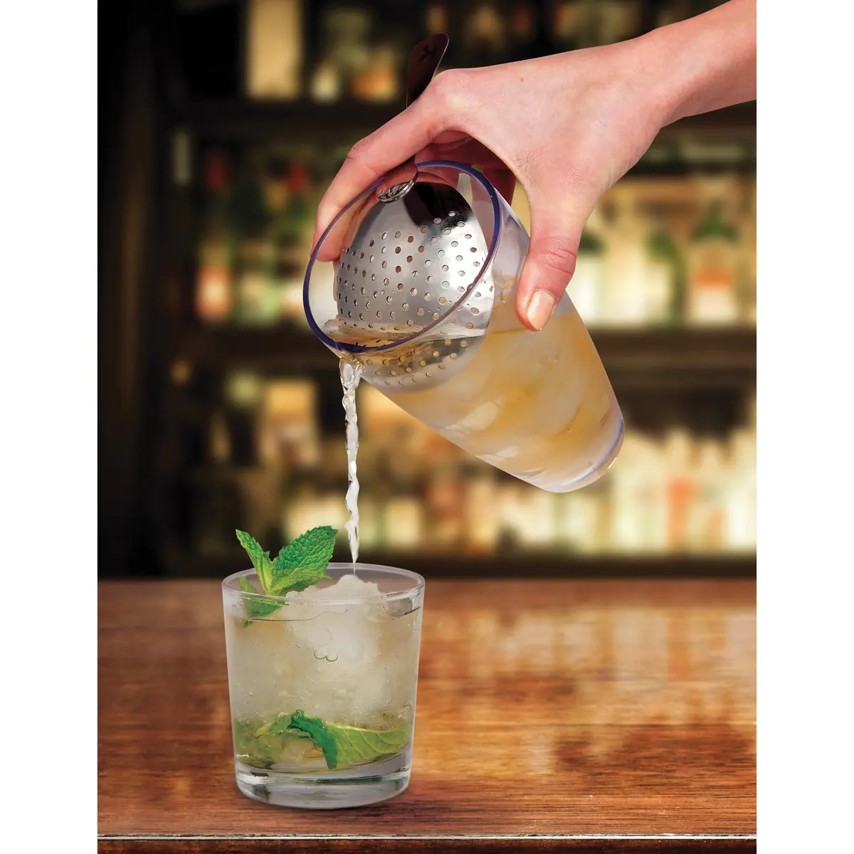 HIC Kitchen Bar Julep Bar Strainer, 18/8 Stainless Steel | Effective Cocktail Straining Tool - view 4