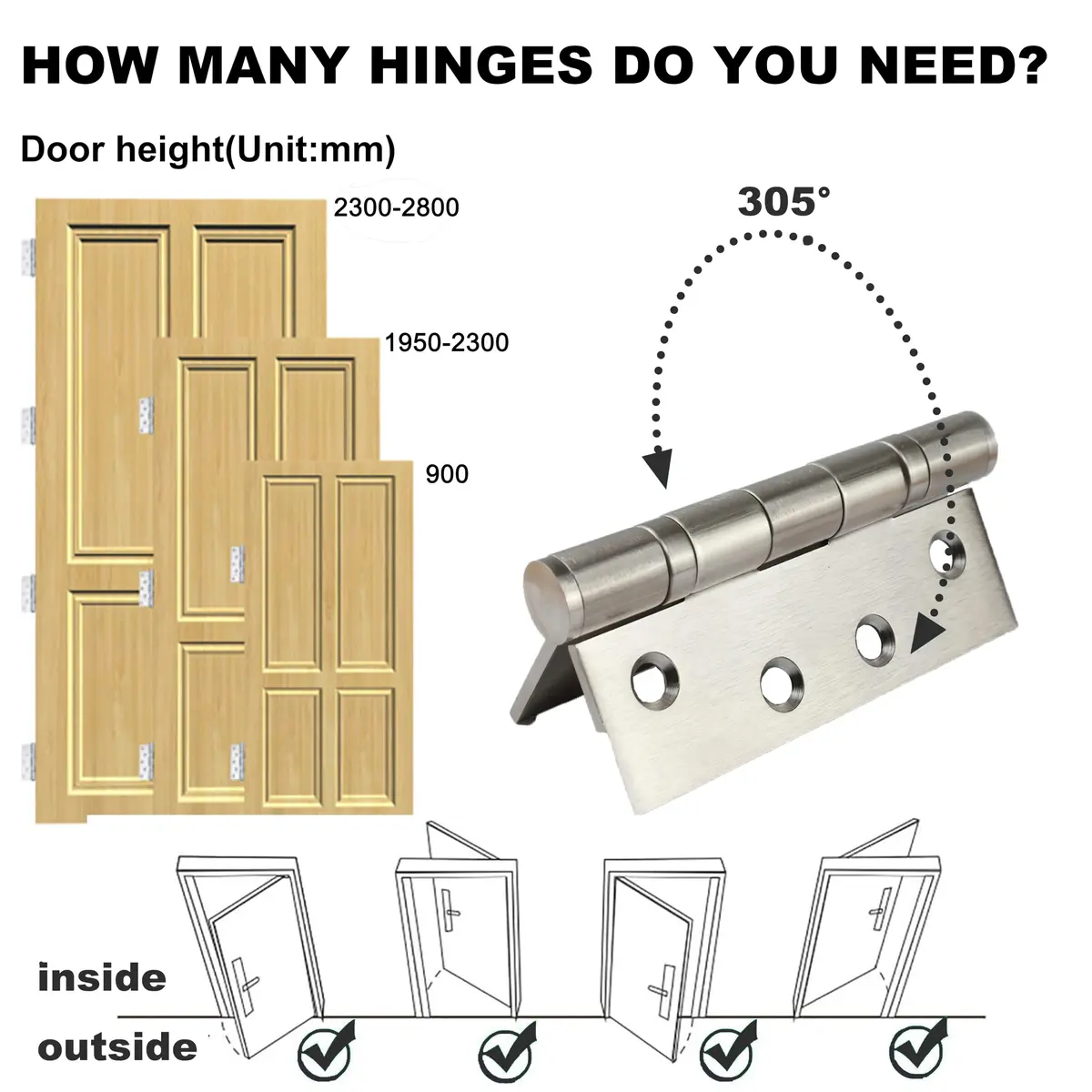 TOGU Brushed Nickel Door Hinge 4" x 3" | Heavy Duty Stainless Steel (70-120 chars) - view 8