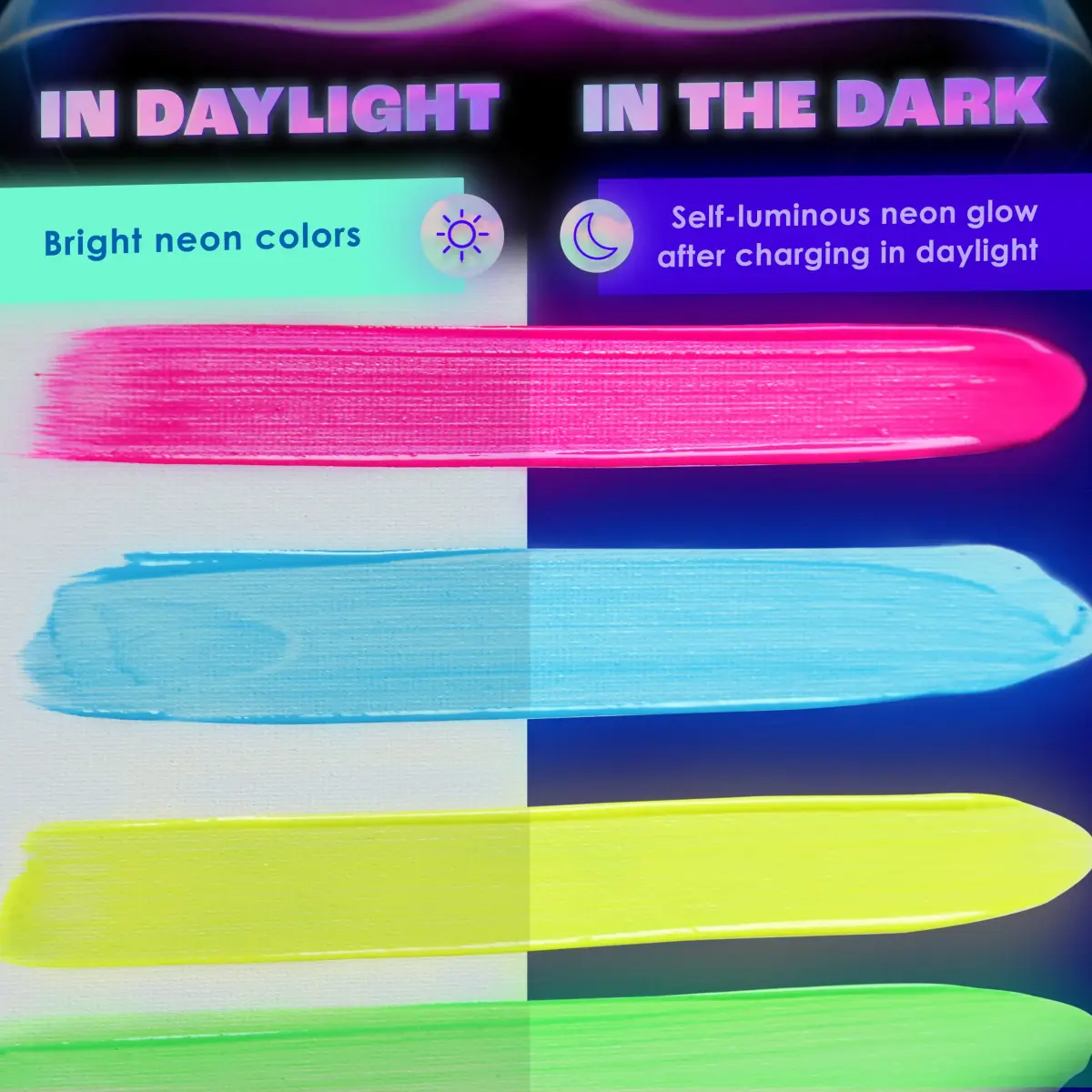 neon nights Glow in The Dark Acrylic Paint Set | 8 x 20ml (0.7 fl oz) Bottles | Vibrant Neon & Luminescent Colors - view 7