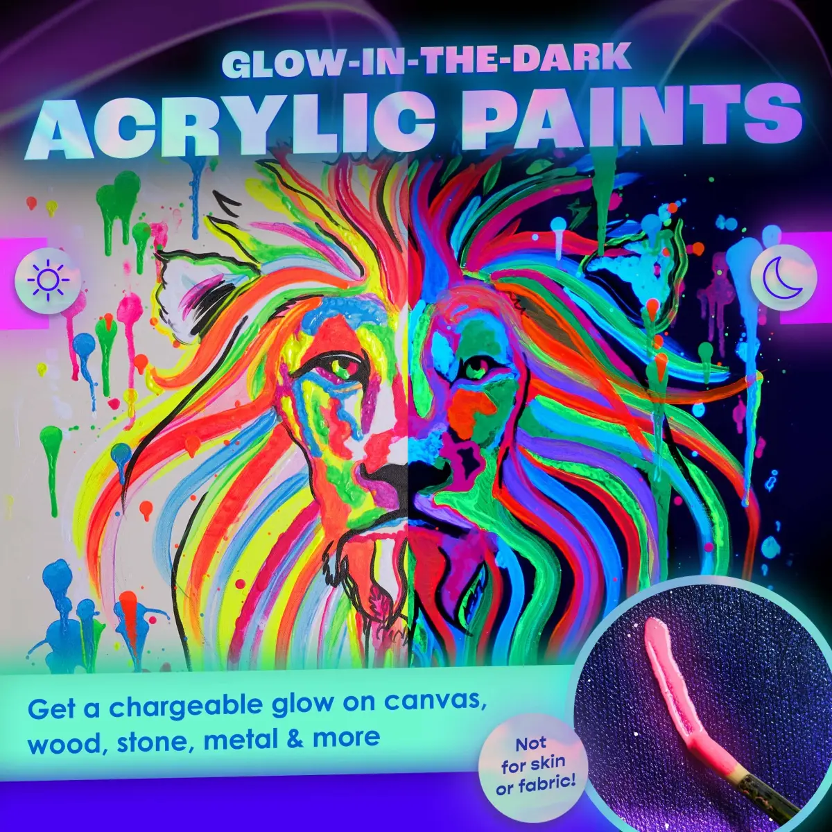 neon nights Glow in The Dark Acrylic Paint Set | 8 x 20ml (0.7 fl oz) Bottles | Vibrant Neon & Luminescent Colors - view 4